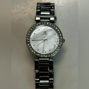 Women's Silver Tone JS Watch with Crystal Accents